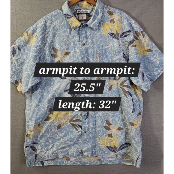 Columbia Men’s Linen Blend Light Blue & Yellow Hawaiian Print Shirt XL - Picture 8 of 8